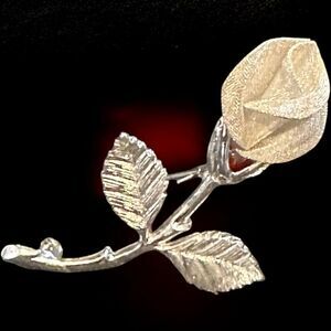 Vintage AK Anne Klein Silver Rose Brooch in Silver Tone with Mesh petals 2”